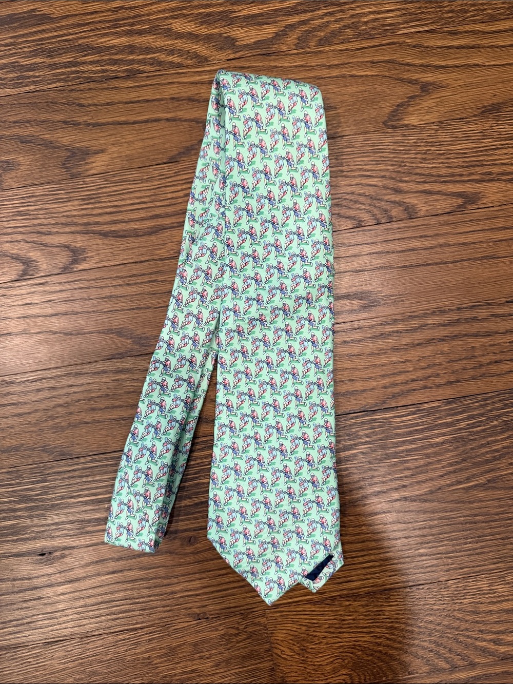 NWT Vineyard Vines Mint Green Kids Tie with Multi-Color Lacrosse Player Print